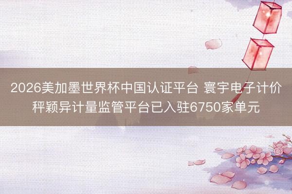 2026美加墨世界杯中国认证平台 寰宇电子计价秤颖异计量监管平台已入驻6750家单元