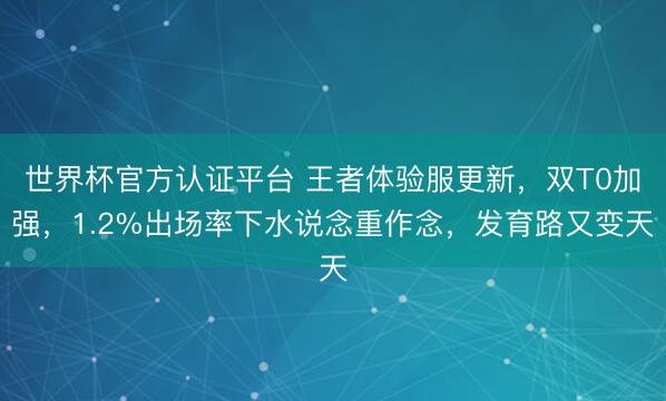 世界杯官方认证平台 王者体验服更新，双T0加强，1.2%出场率下水说念重作念，发育路又变天