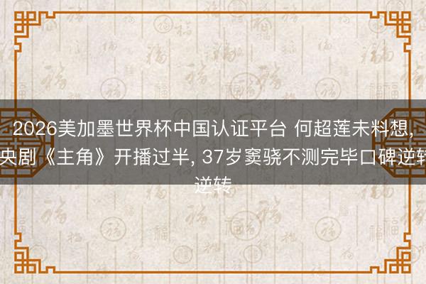 2026美加墨世界杯中国认证平台 何超莲未料想， 央剧《主角》开播过半， 37岁窦骁不测完毕口碑逆转