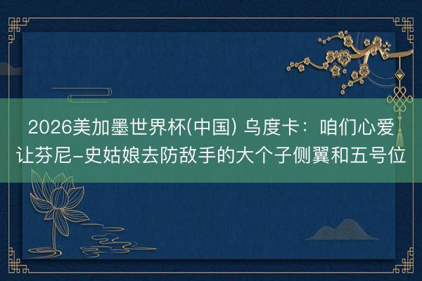2026美加墨世界杯(中国) 乌度卡:咱们心爱让芬尼-史姑娘去防敌手的大个子侧翼和五号位