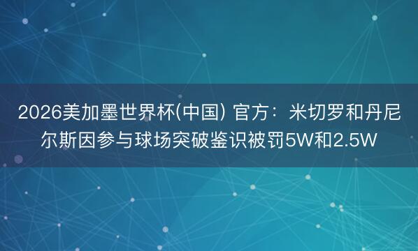 2026美加墨世界杯(中国) 官方：米切罗和丹尼尔斯因参与球场突破鉴识被罚5W和2.5W