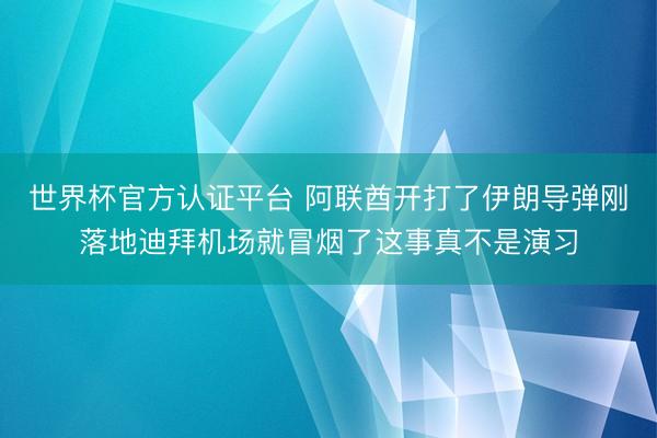 世界杯官方认证平台 阿联酋开打了伊朗导弹刚落地迪拜机场就冒烟了这事真不是演习