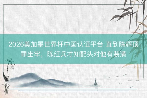 2026美加墨世界杯中国认证平台 直到陈辉顶罪坐牢，陈红兵才知配头对他有装潢