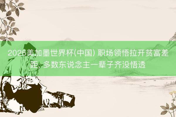 2026美加墨世界杯(中国) 职场领悟拉开贫富差距， 多数东说念主一辈子齐没悟透