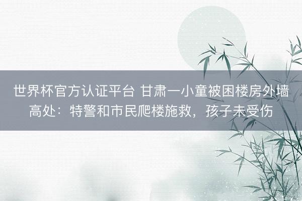 世界杯官方认证平台 甘肃一小童被困楼房外墙高处:特警和市民爬楼施救,孩子未受伤