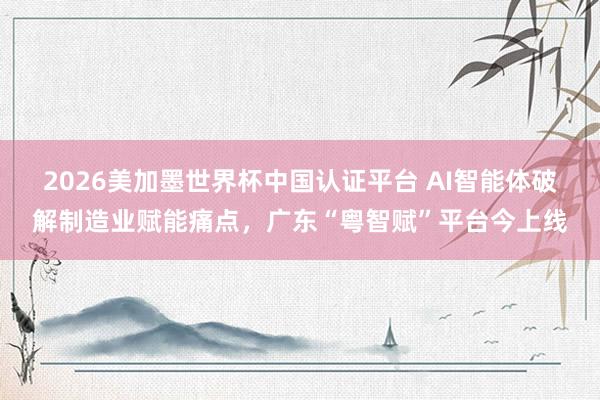 2026美加墨世界杯中国认证平台 AI智能体破解制造业赋能痛点,广东“粤智赋”平台今上线